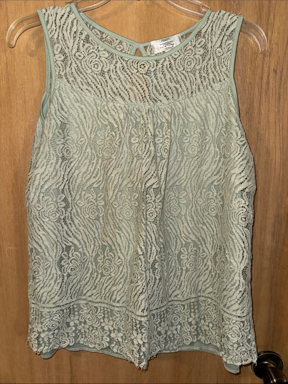 Shannon Ford New York Light Sage Lace Sleeveless Top Size Medium